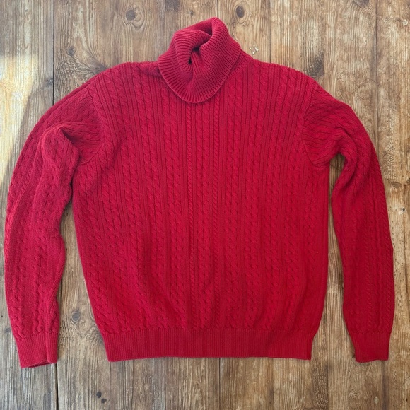 Jeanne Pierre Women’s 100% Cotton Cable Knit Turtleneck Red Sweater Small‎ EUC - Picture 1 of 7